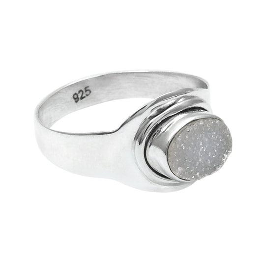 Sterling Silver Natural Druzy Bezel Sisters Day Statement Daughter Ring