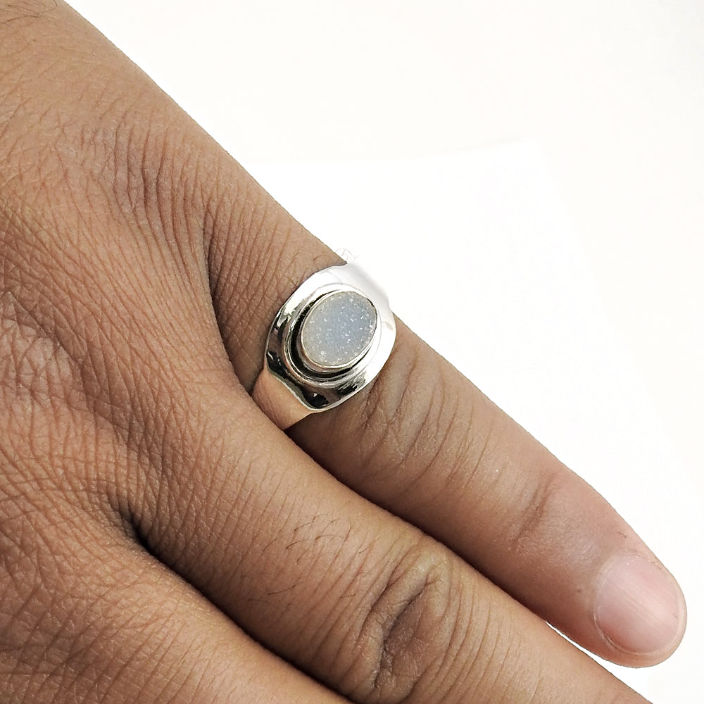 Sterling Silver Natural Druzy Bezel Sisters Day Statement Daughter Ring