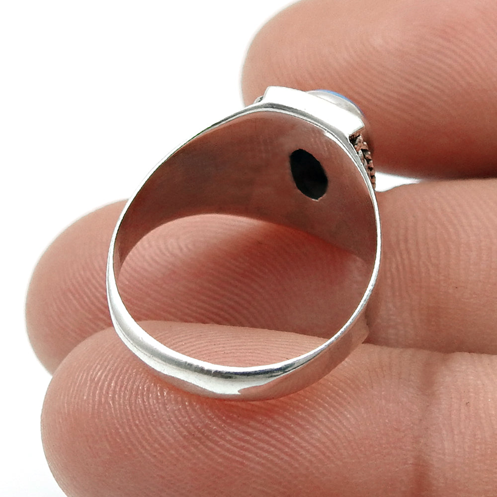 Sterling Silver Oval December Natural Turquoise Bezel Daughter Band Ring
