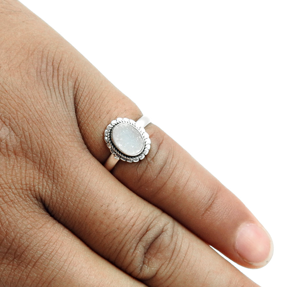 Sisters Day Deal Sterling Silver Oval Natural Druzy Daughter Statement Ring