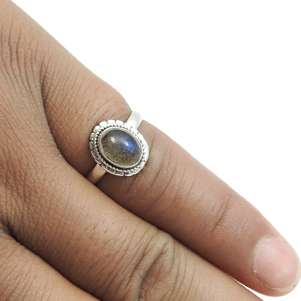 Oval Natural Labradorite Daughter Cocktail Bezel Boho Ring Sterling Silver