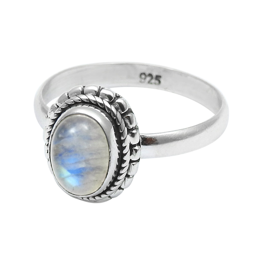 Sterling Silver Rainbow Moonstone Gemstone Handmade Promise New Band Ring