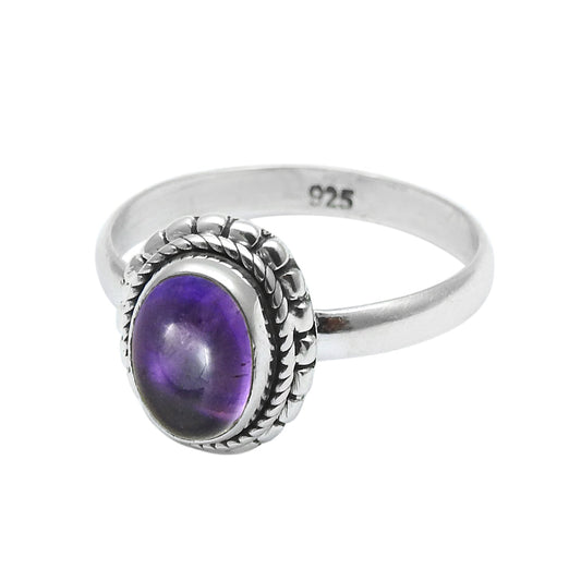 Sterling Silver Natural Amethyst Bezel Wife Wedding Band Handcrafted Ring