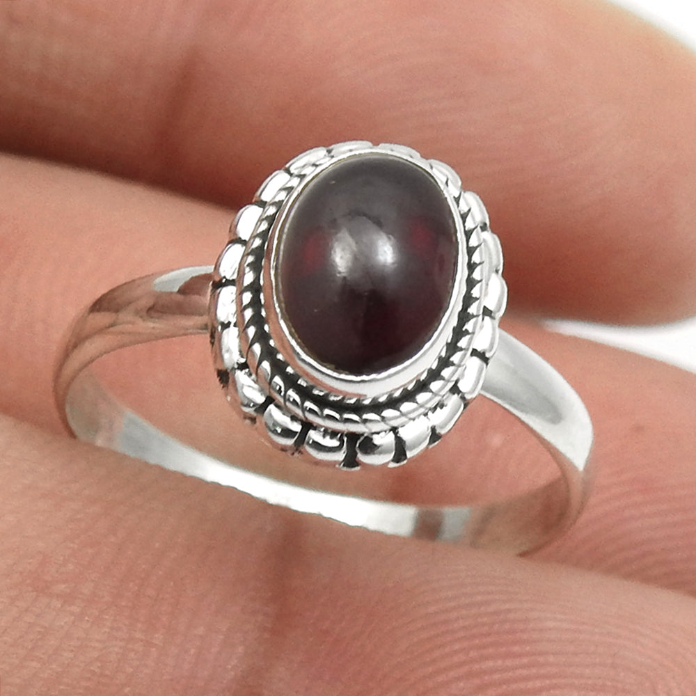 Oval Natural Garnet Sterling Silver Statement Cocktail Bezel Artisan Ring