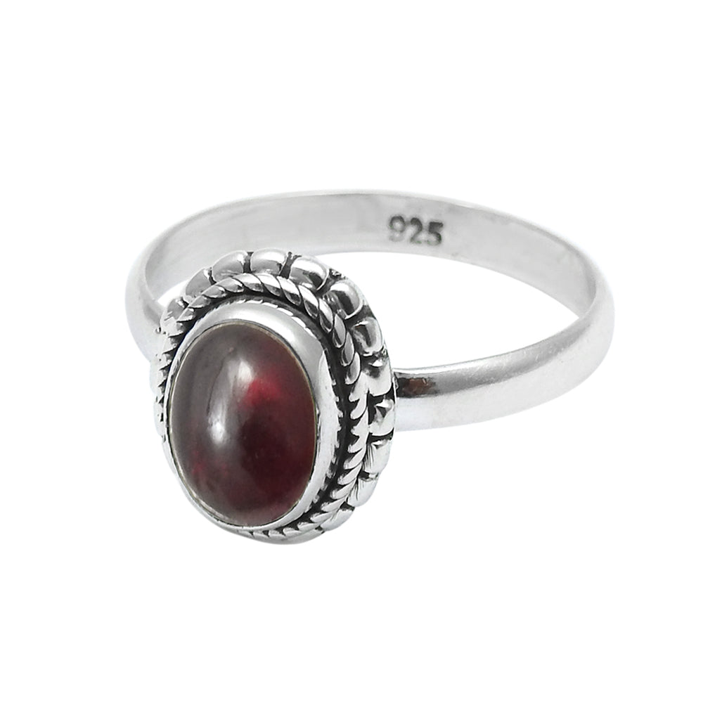 Oval Natural Garnet Sterling Silver Statement Cocktail Bezel Artisan Ring
