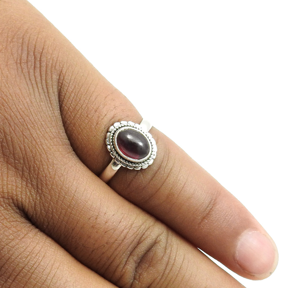 Oval Natural Garnet Sterling Silver Statement Cocktail Bezel Artisan Ring