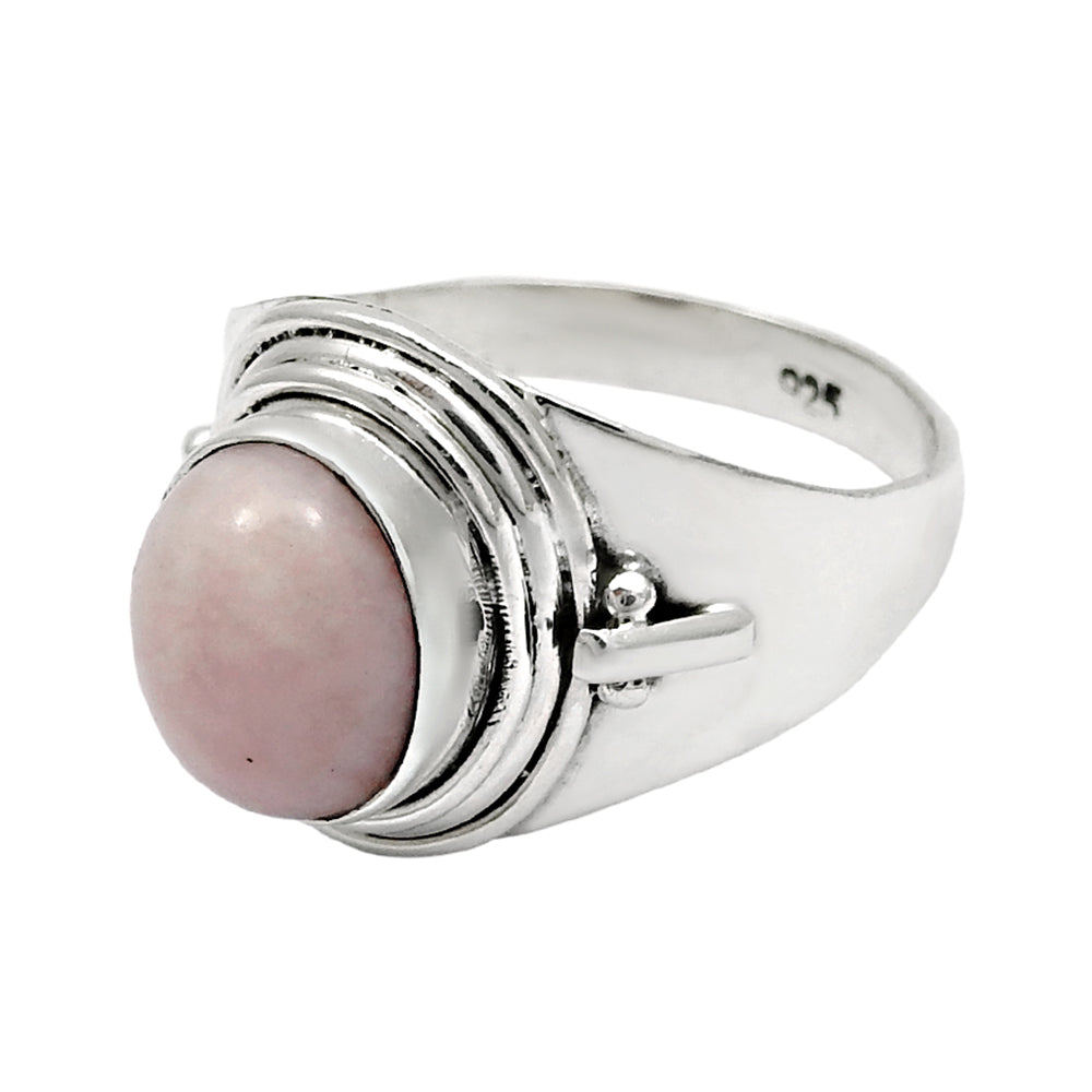Pink Opal Stone Promise Band Art Deco Ethnic Ring 925 Sterling Silver