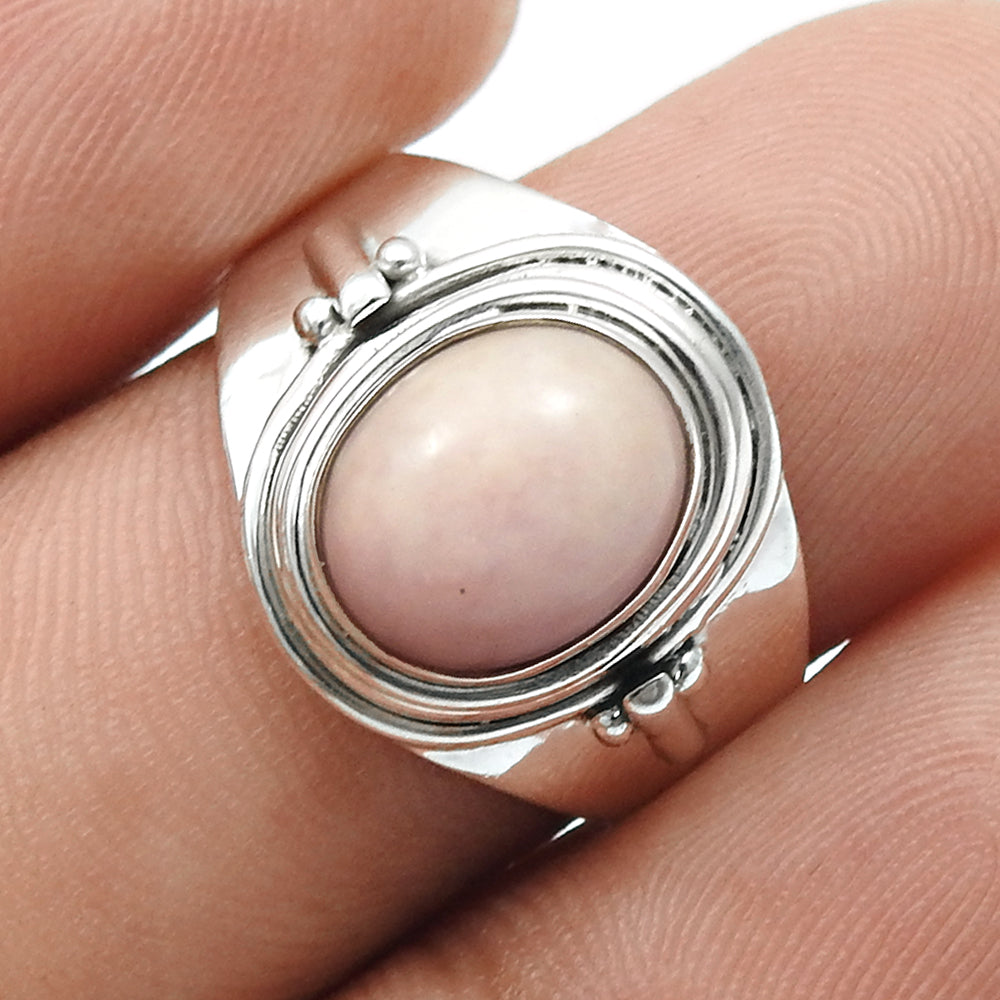Pink Opal Stone Promise Band Art Deco Ethnic Ring 925 Sterling Silver