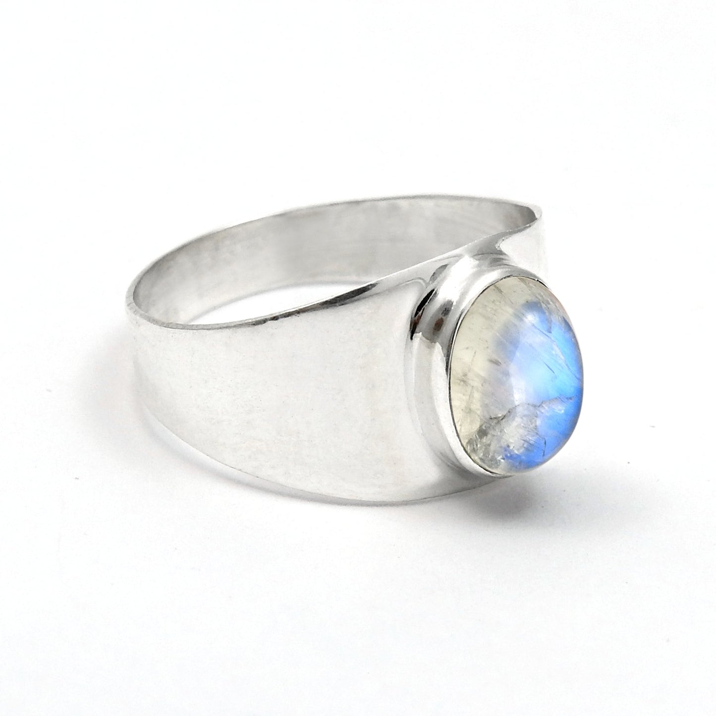 Natural Rainbow Moonstone 925 Silver Cocktail Crown Chakra Bezel Ring Jewelry