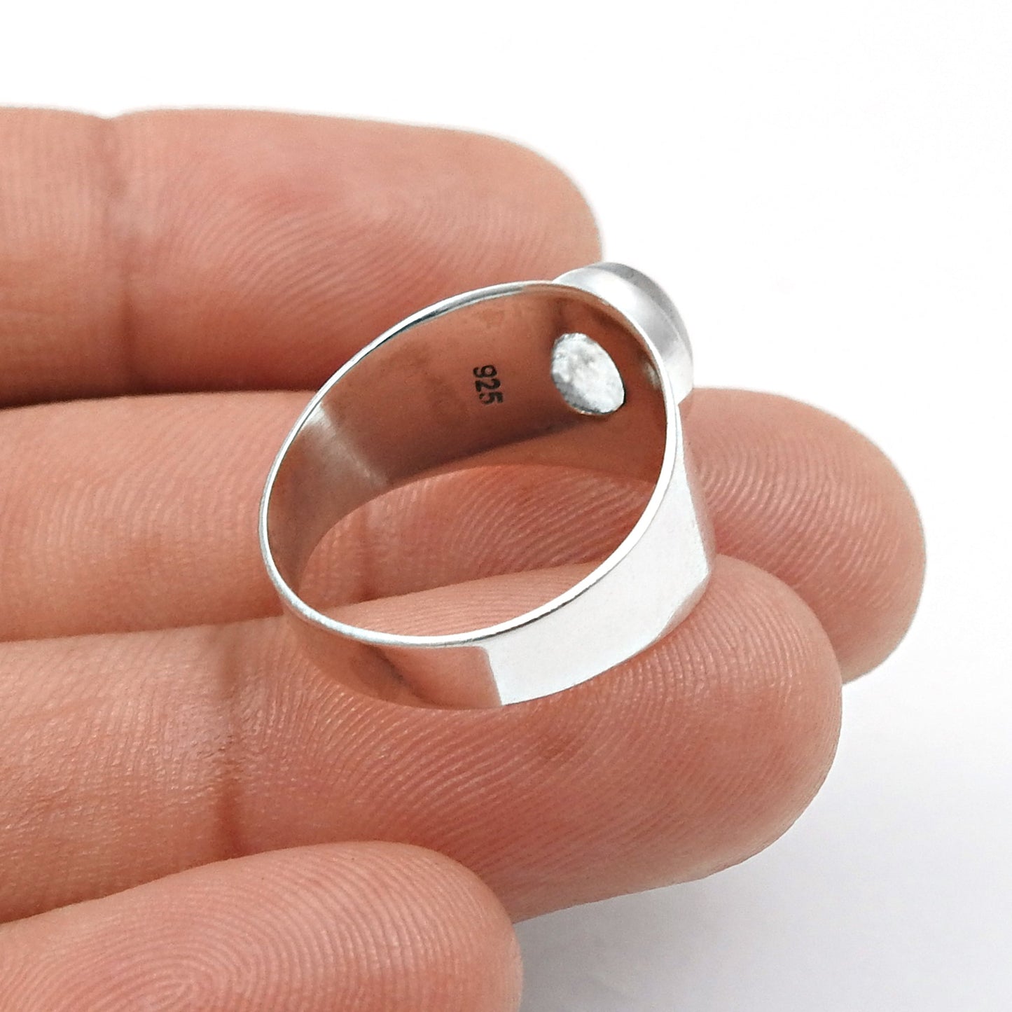 Natural Rainbow Moonstone 925 Silver Cocktail Crown Chakra Bezel Ring Jewelry