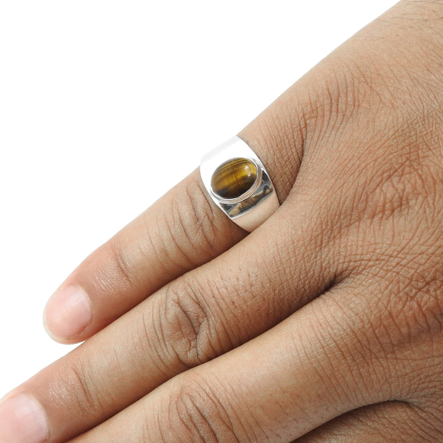 Natural Tiger's Eye Statement Cocktail Ring Jewelry Solid Sterling Silver