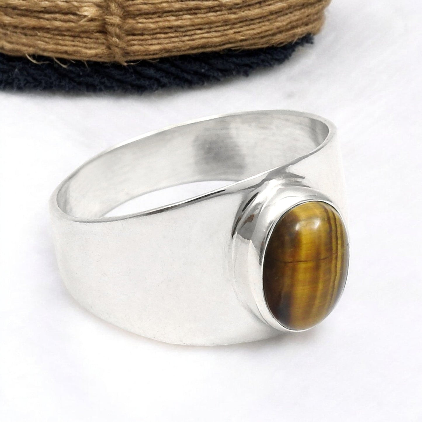 Natural Tiger's Eye Statement Cocktail Ring Jewelry Solid Sterling Silver