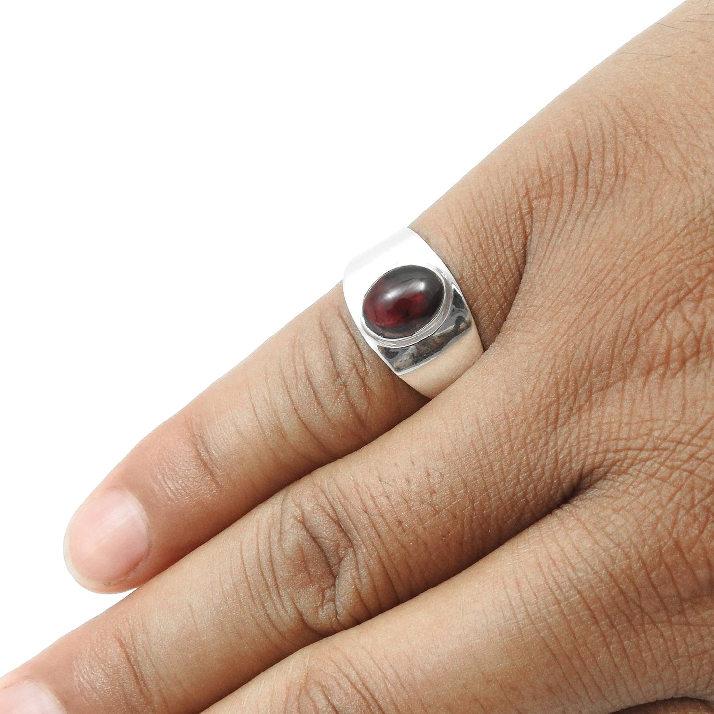 Oval Natural Garnet Cocktail Daughter Boho Ring Jewelry 925 Solid Silver