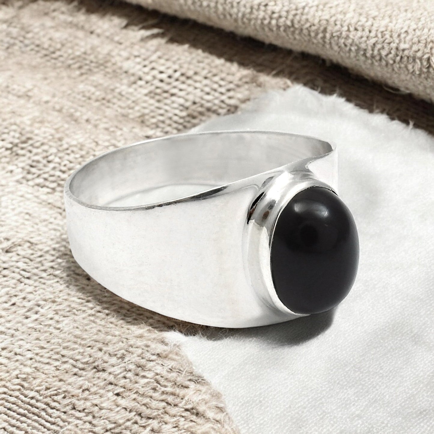 Oval Black Onyx Stone Cocktail Birthday Boho Ring Jewelry 925 Solid Silver