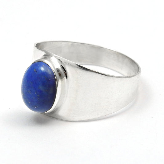 Oval Natural Lapis Lazuli 925 Sterling Silver Cocktail September Wedding Ring