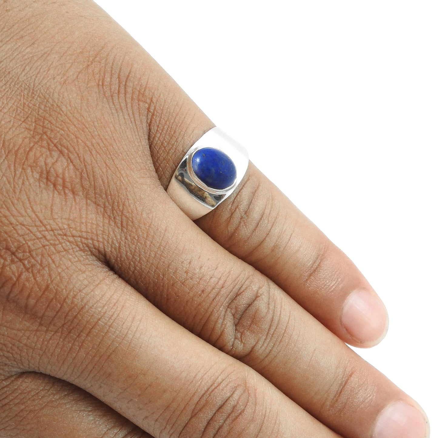 Oval Natural Lapis Lazuli 925 Sterling Silver Cocktail September Wedding Ring