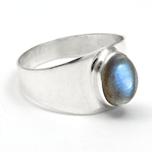 Labradorite Stone 925 Silver Promise Statement Band Third Eye Chakra Bezel Ring