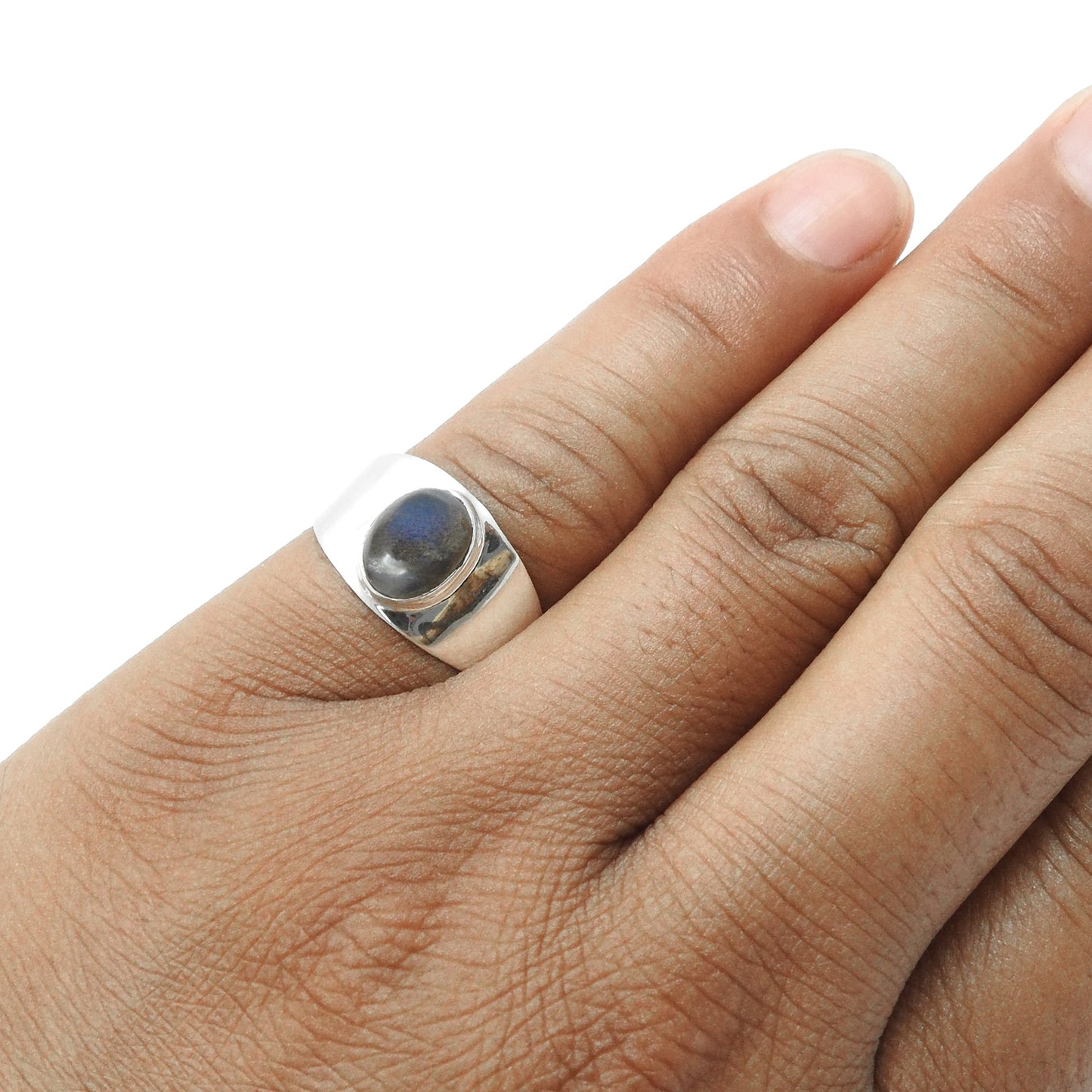 Labradorite Stone 925 Silver Promise Statement Band Third Eye Chakra Bezel Ring