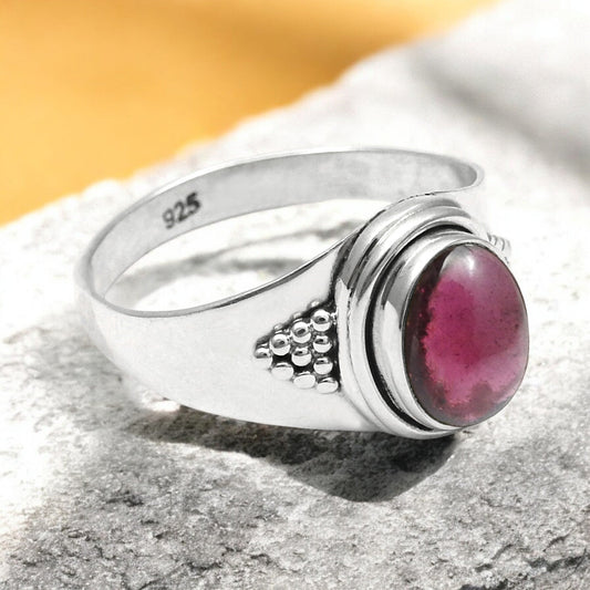 Natural Garnet 925 Silver Wife Cocktail Ethnic Daughter Gift Ring Jewelry