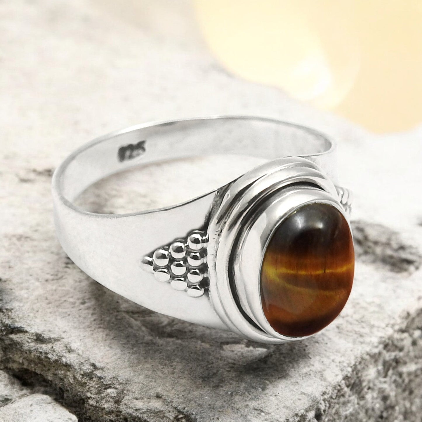 Natural Tiger's Eye Anniversary Cocktail Ring Jewelry 925 Solid Silver