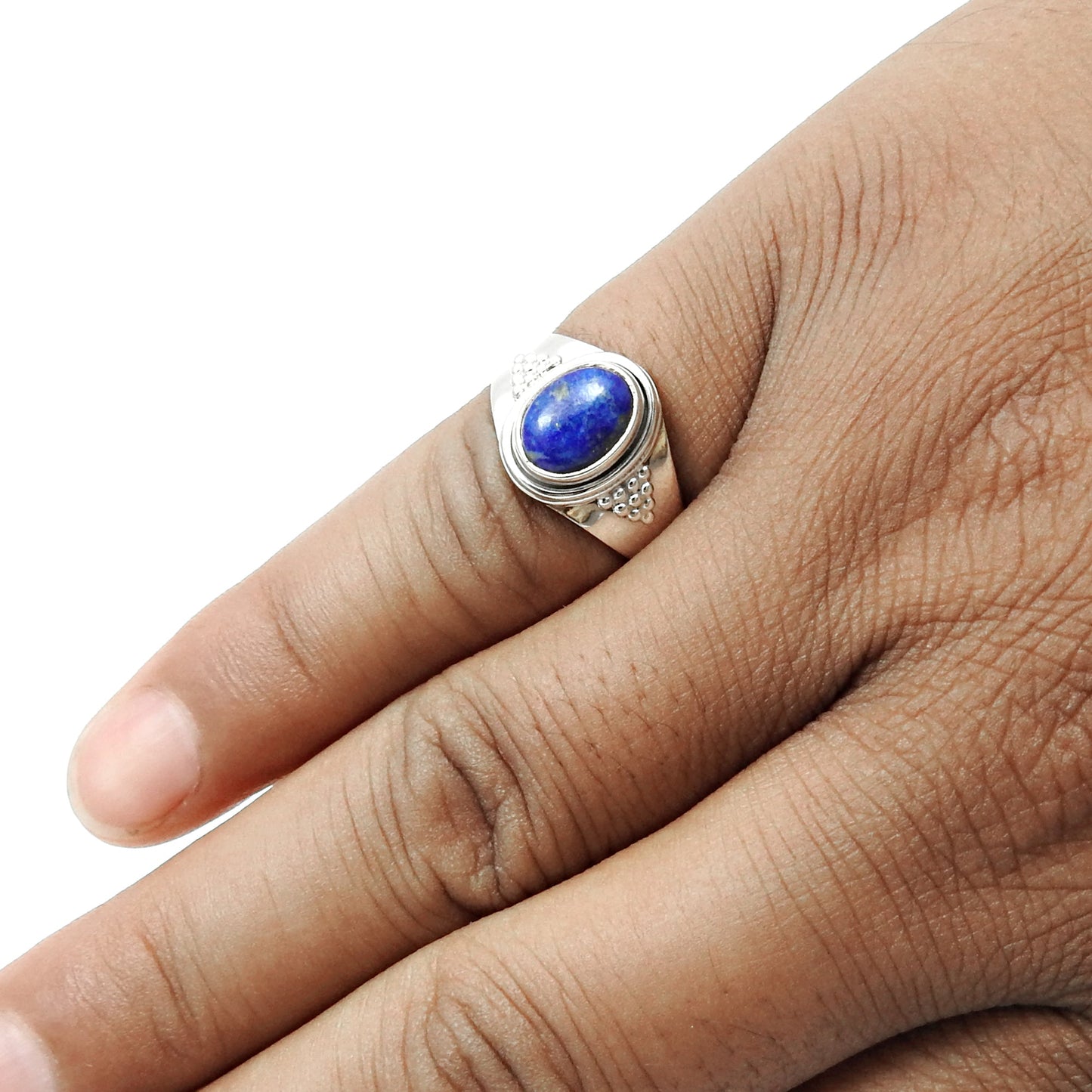 Natural Lapis Lazuli 925 Solid Silver Cocktail Wedding Wife Ring Jewelry