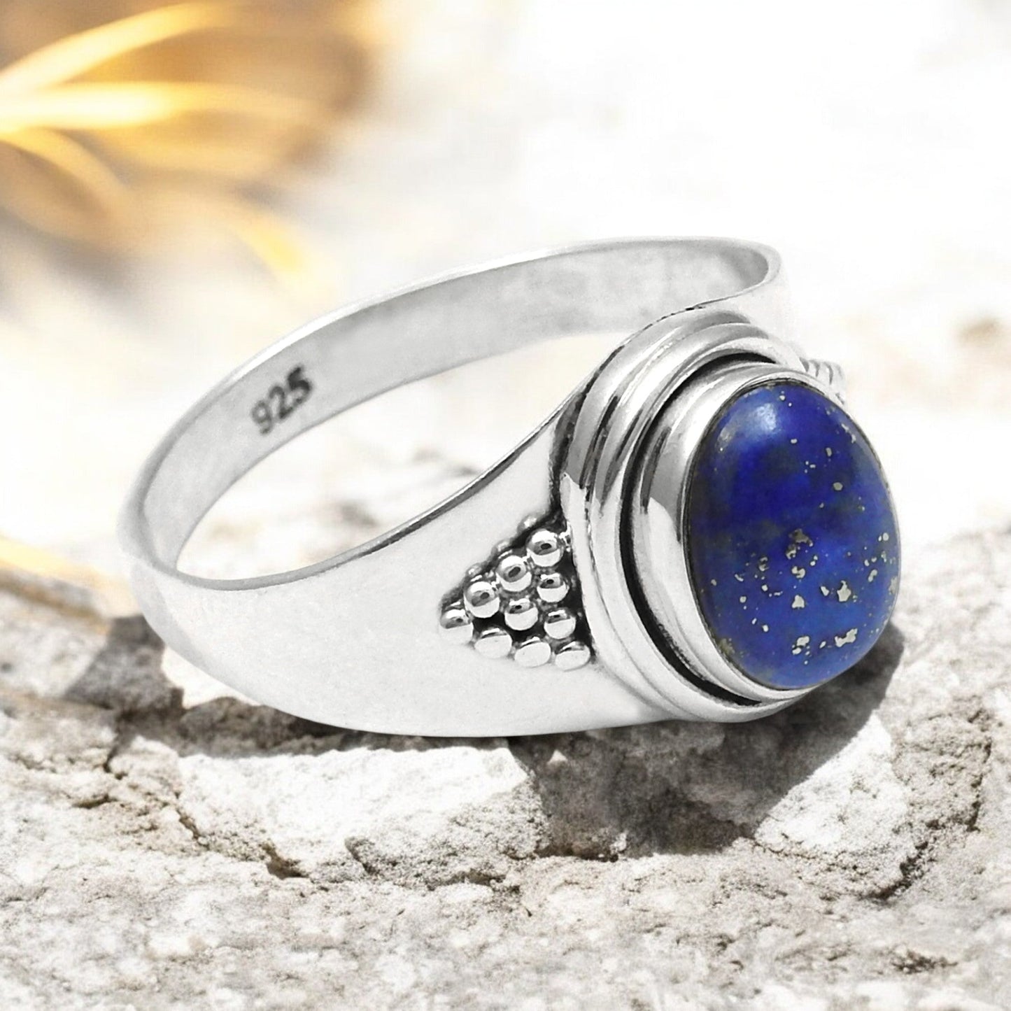 Natural Lapis Lazuli 925 Solid Silver Cocktail Wedding Wife Ring Jewelry