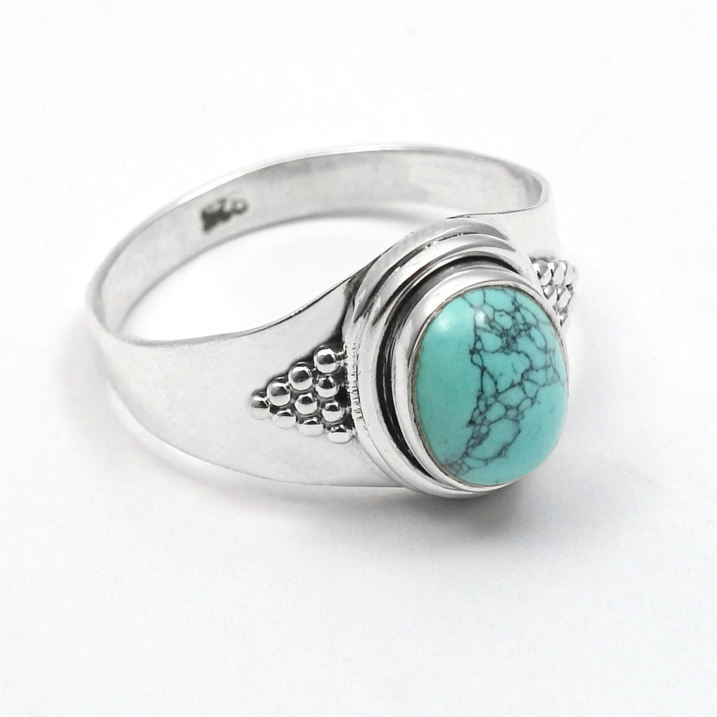 Turquoise Gemstone Cocktail Sister Bezel Ring Jewelry Solid Sterling Silver