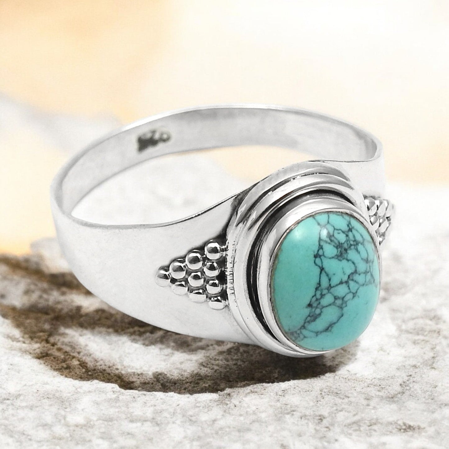 Turquoise Gemstone Cocktail Sister Bezel Ring Jewelry Solid Sterling Silver