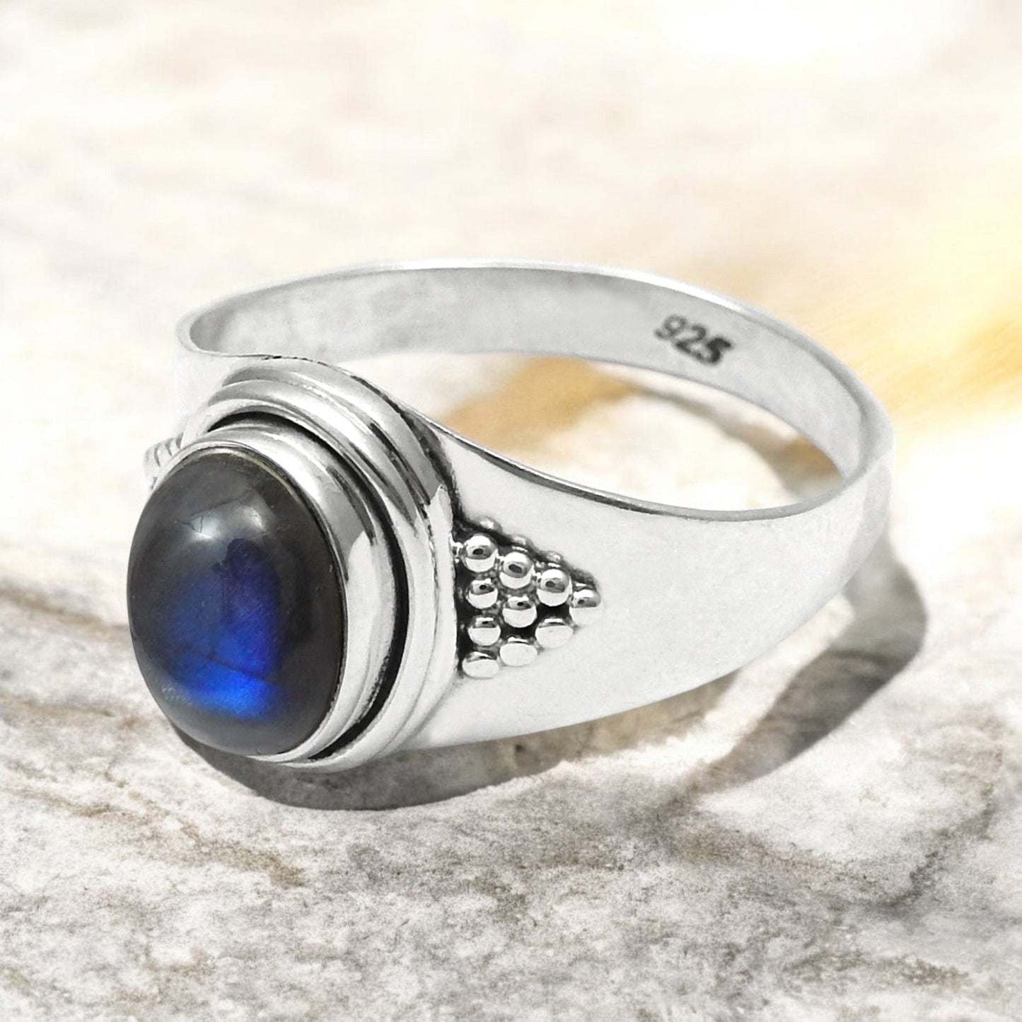 Labradorite Gemstone 925 Sterling Silver Statement Band Boho Ring Jewelry