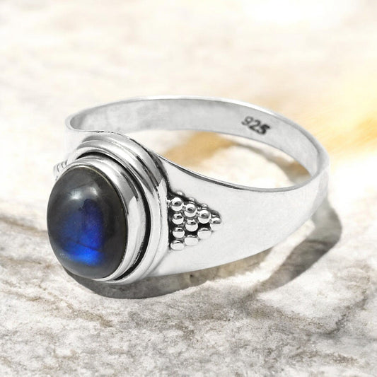Labradorite Gemstone 925 Sterling Silver Statement Band Boho Ring Jewelry