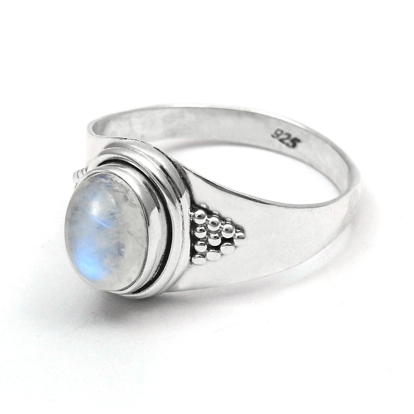 Oval Rainbow Moonstone Stone 925 Silver New Band Boho Crown Chakra Ring