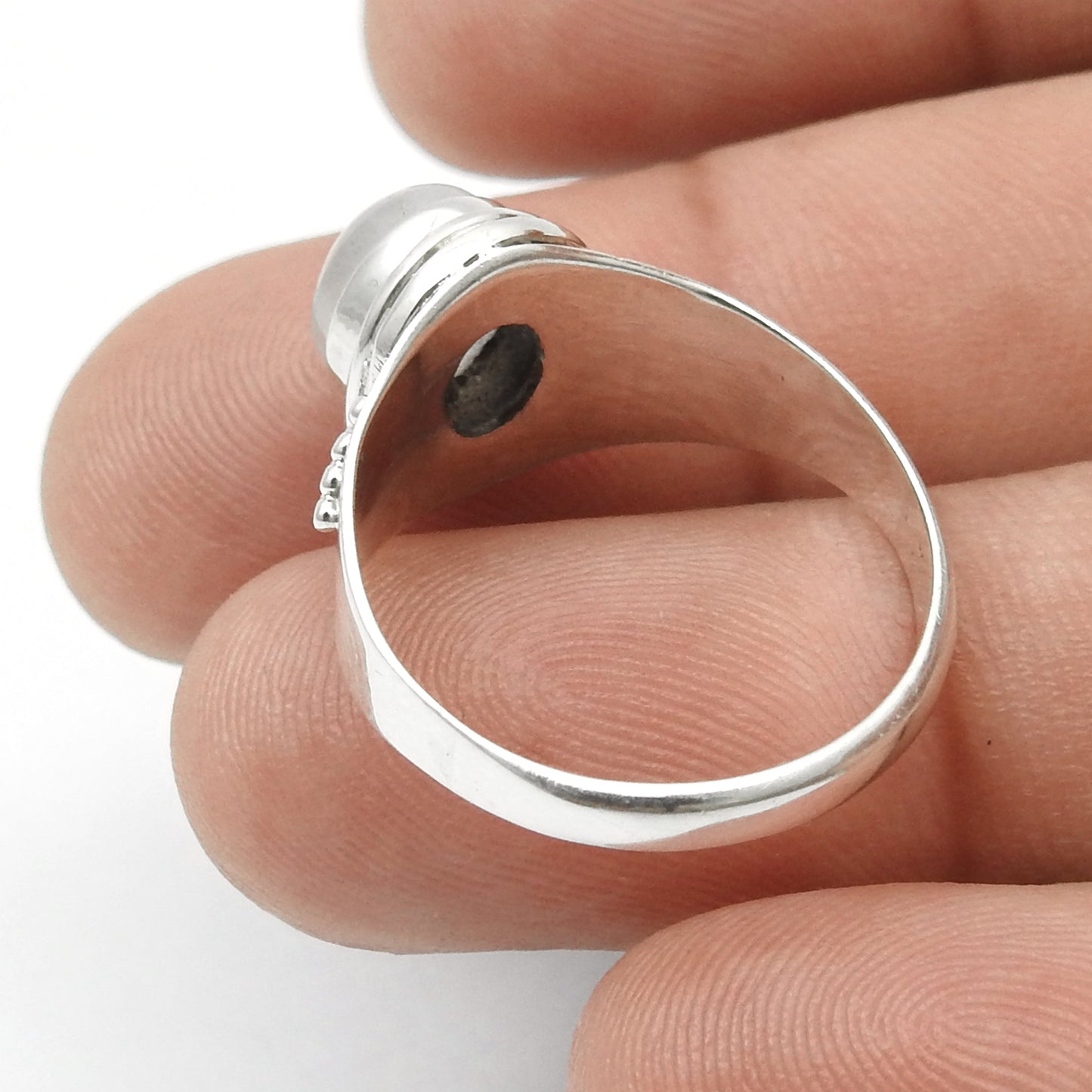 Oval Rainbow Moonstone Stone 925 Silver New Band Boho Crown Chakra Ring