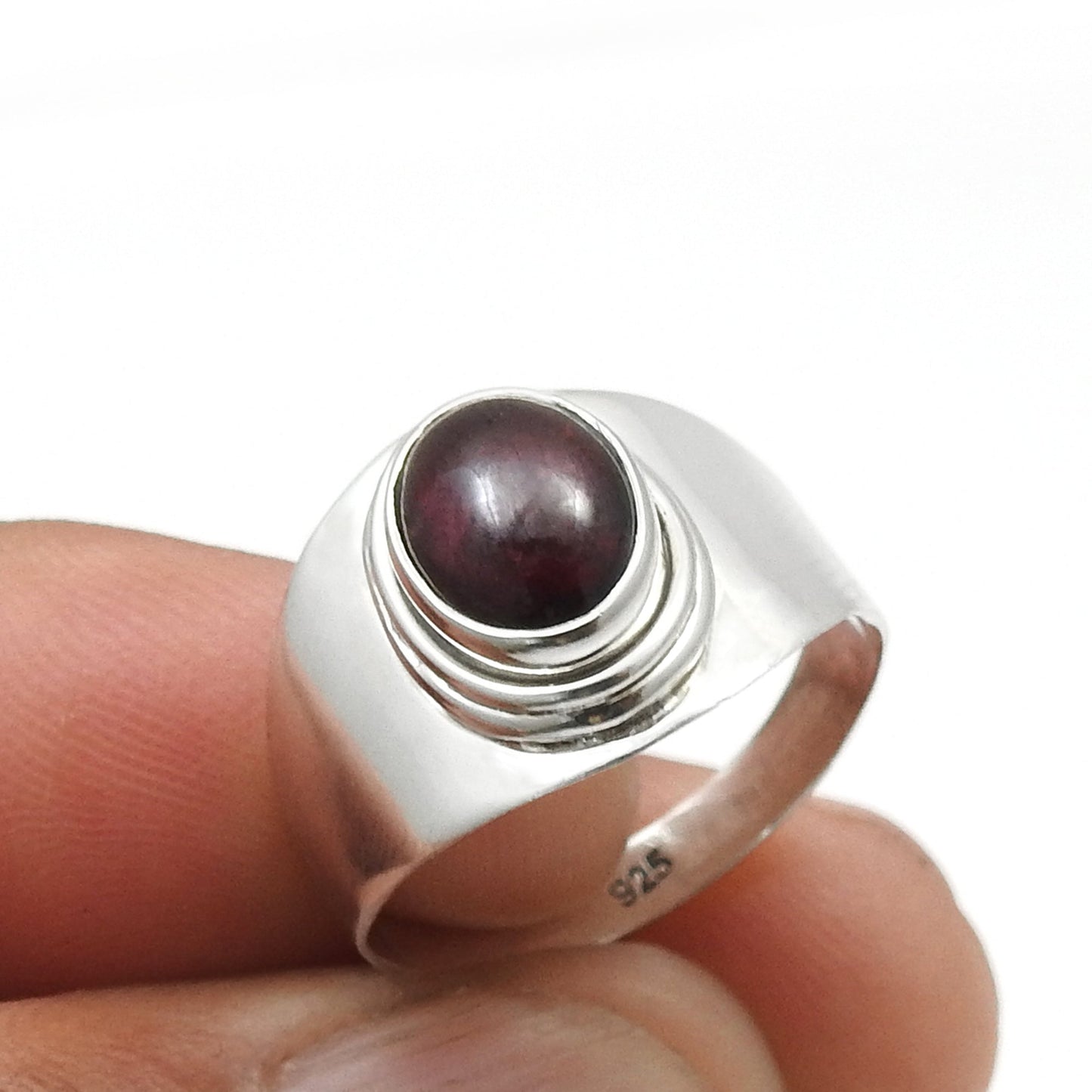 Natural Garnet Gemstone 925 Sterling Silver Statement Ring For Her