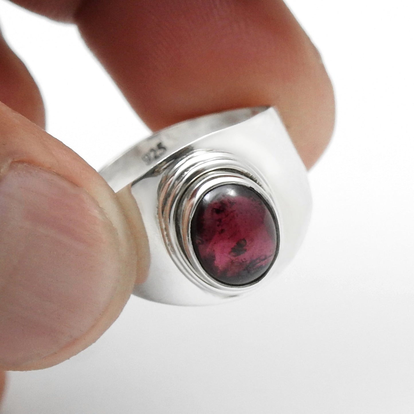 Natural Garnet Gemstone 925 Sterling Silver Statement Ring For Her