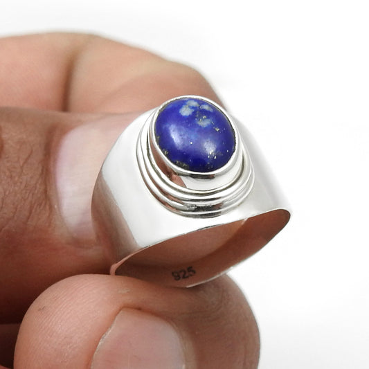 Natural Lapis Lazuli Gemstone 925 Sterling Silver Statement Ring For Her