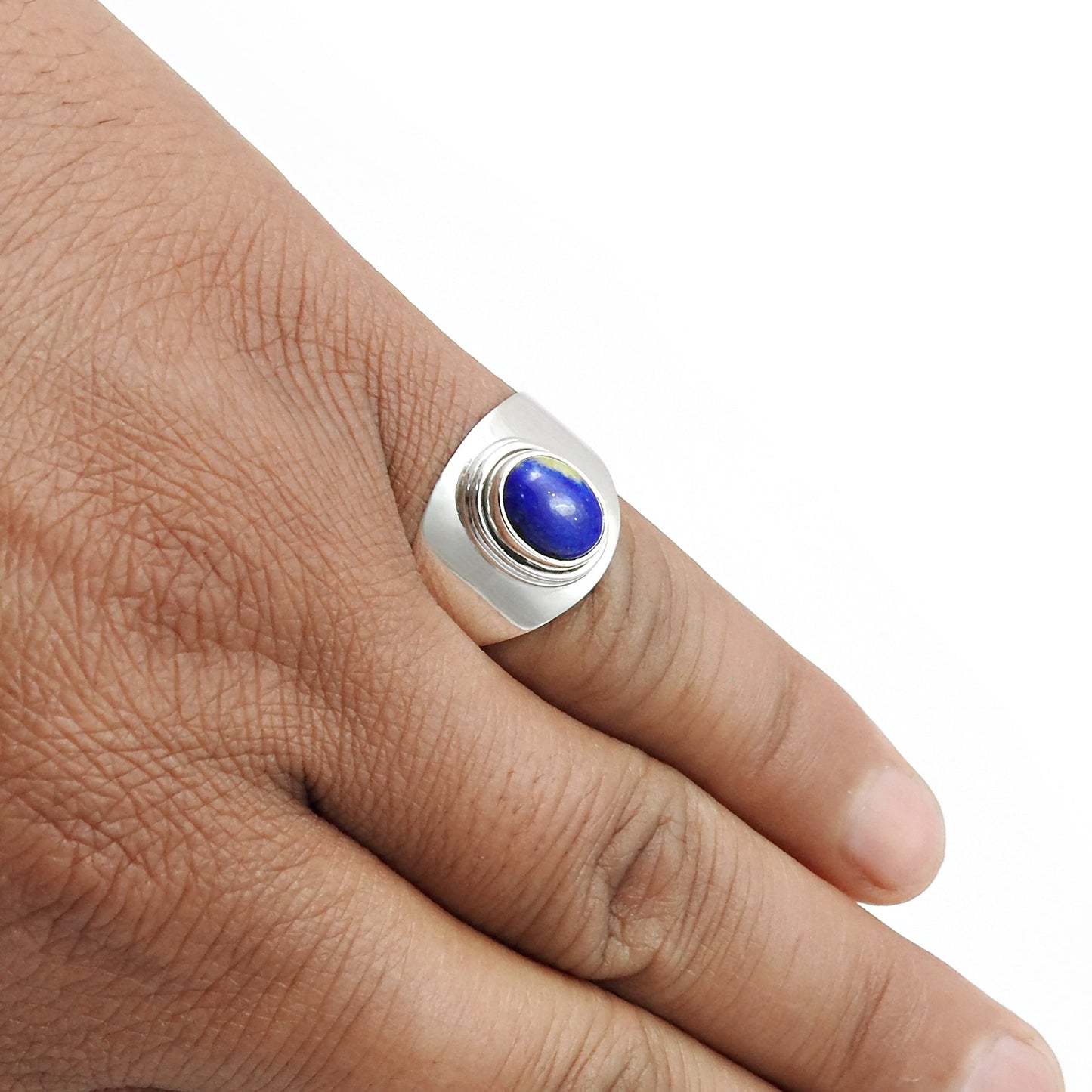 Natural Lapis Lazuli Gemstone 925 Sterling Silver Statement Ring For Her