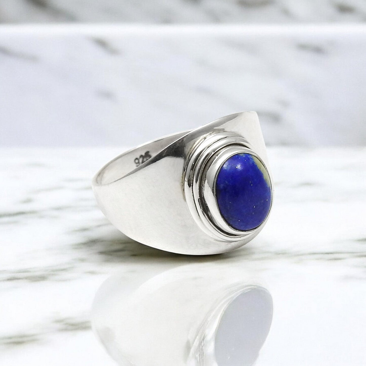 Natural Lapis Lazuli Gemstone 925 Sterling Silver Statement Ring For Her