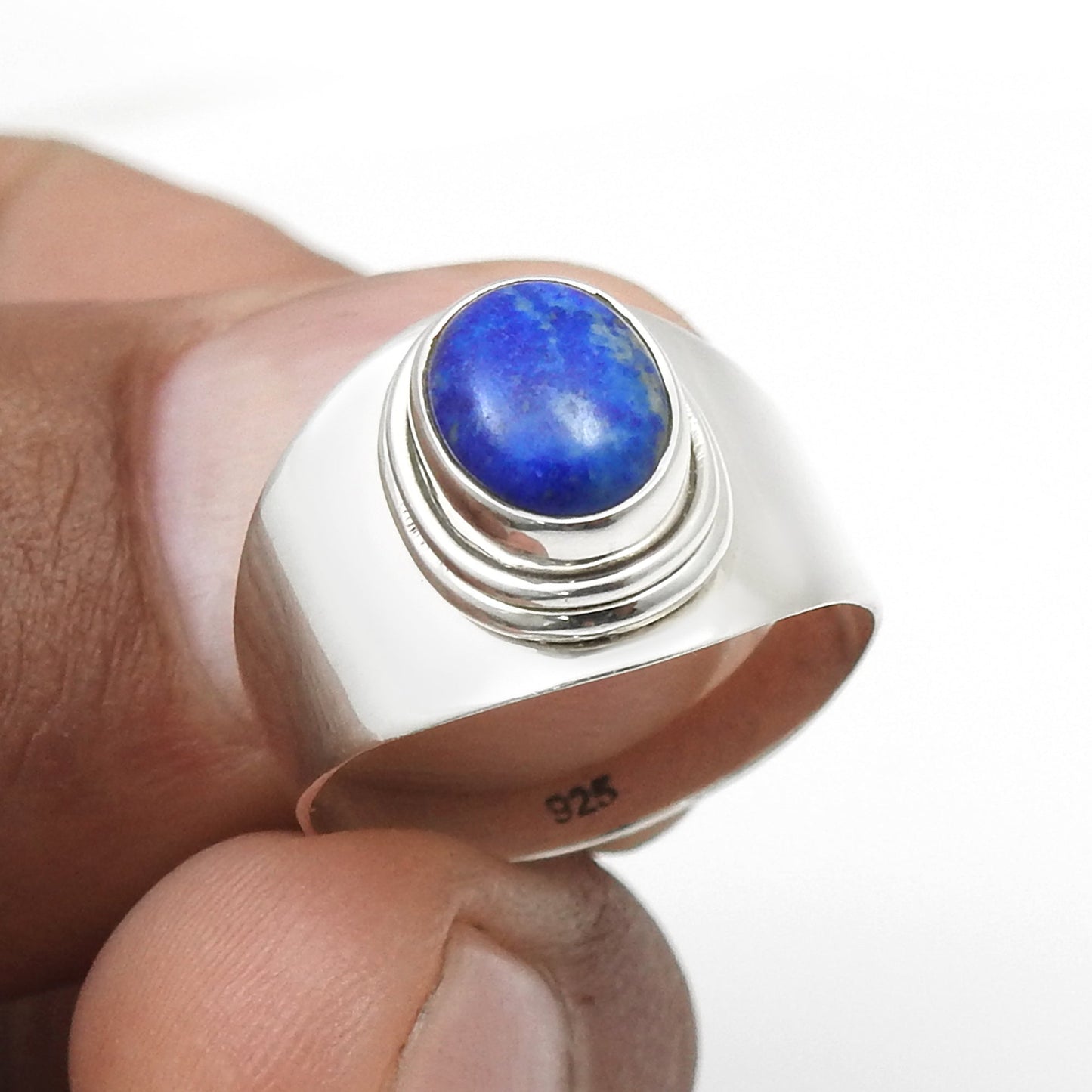 Natural Lapis Lazuli Gemstone 925 Sterling Silver Statement Ring For Her