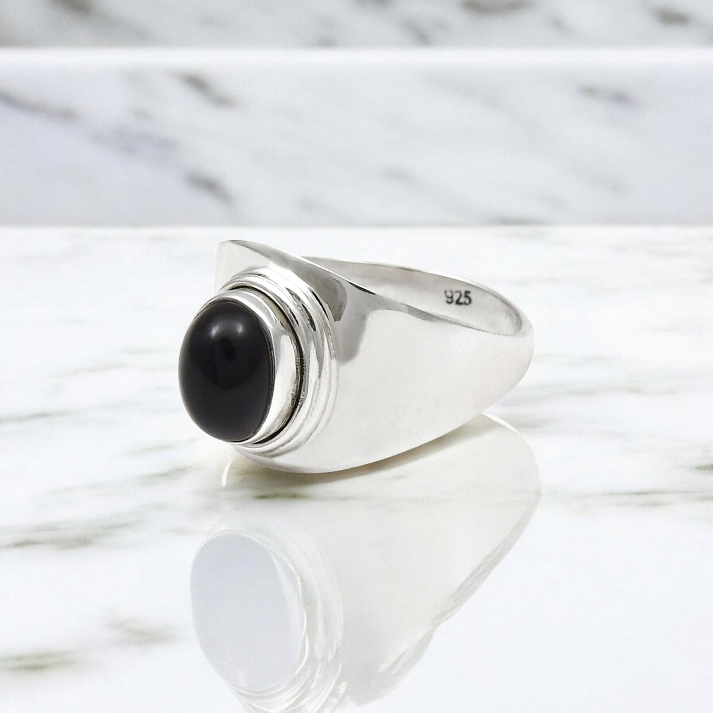 Natural Black Onyx Gemstone 925 Sterling Silver Statement Ring For Her