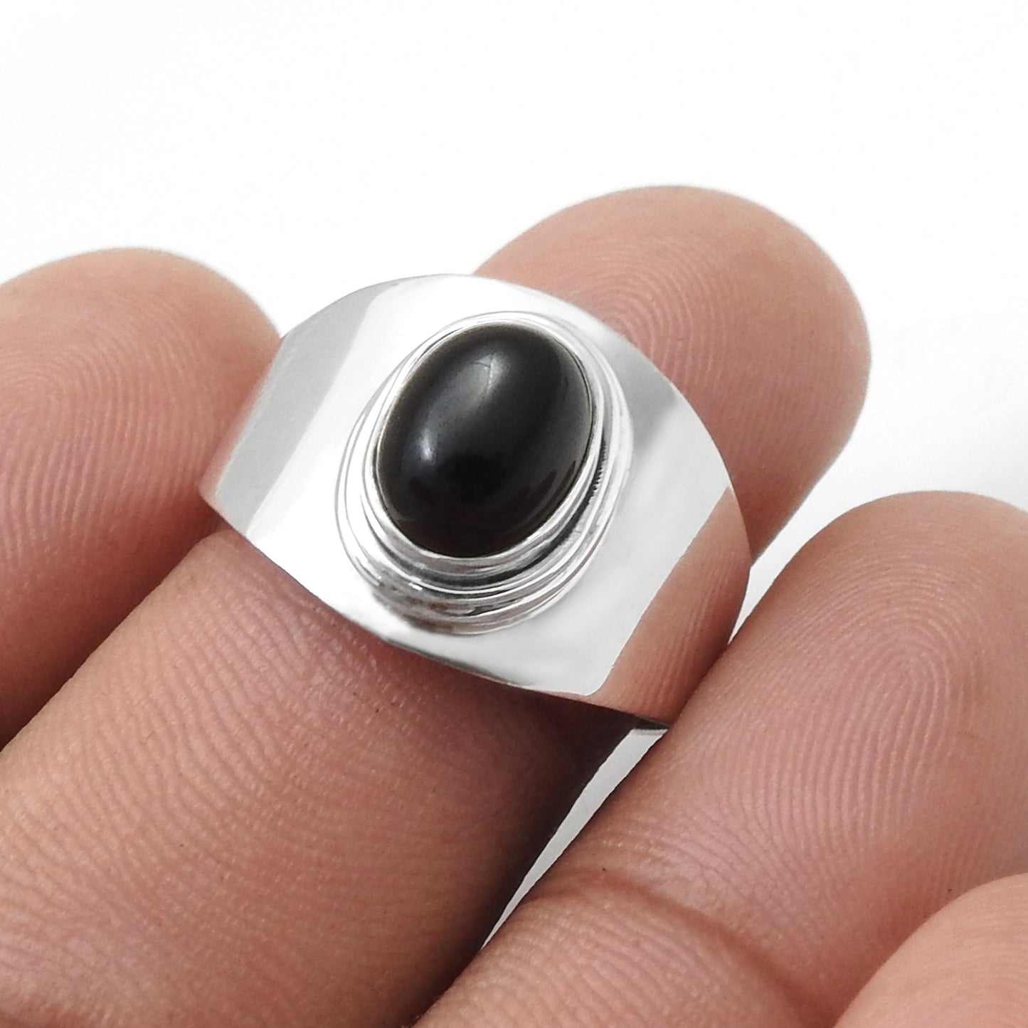 Natural Black Onyx Gemstone 925 Sterling Silver Statement Ring For Her