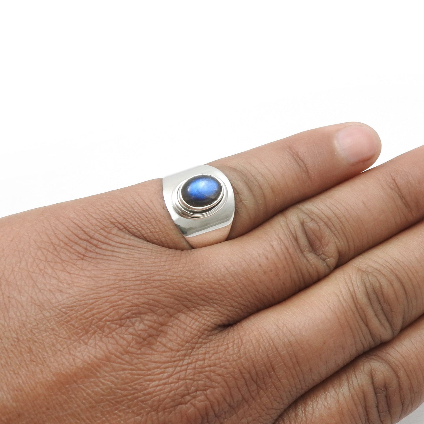 Throat Chakra 925 Sterling Silver Natural Labradorite Boho Band Ring