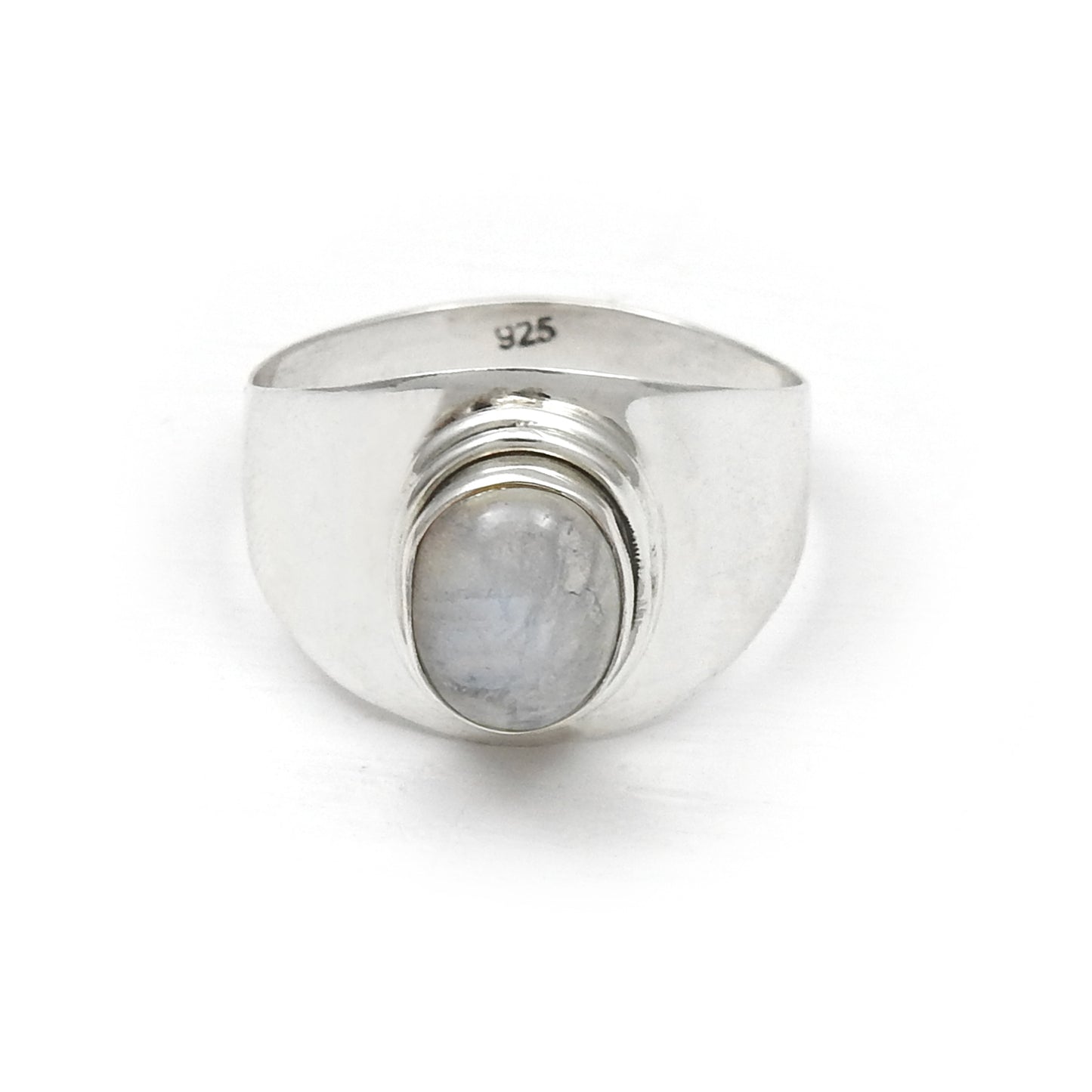 Solid 925 Sterling Silver Natural Rainbow Moonstone Band Ring