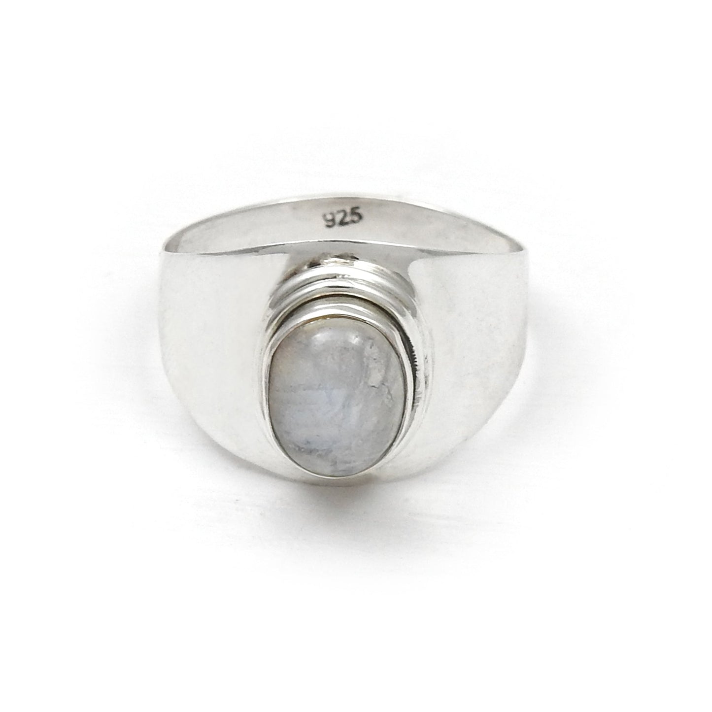 Solid 925 Sterling Silver Natural Rainbow Moonstone Band Ring