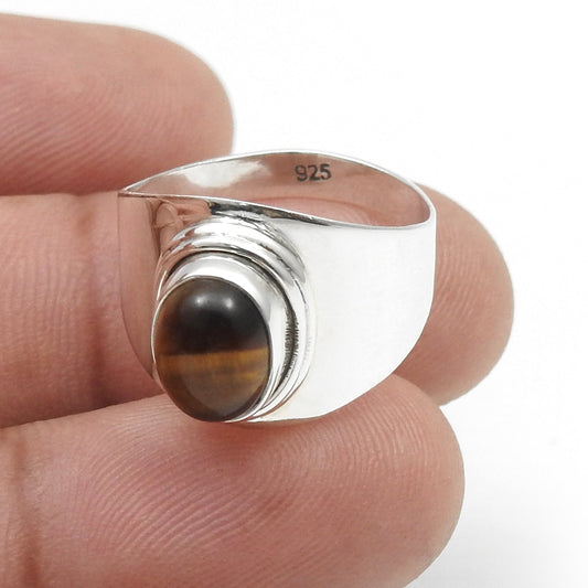 Solid 925 Sterling Silver Natural Tiger Eye Ring For Her