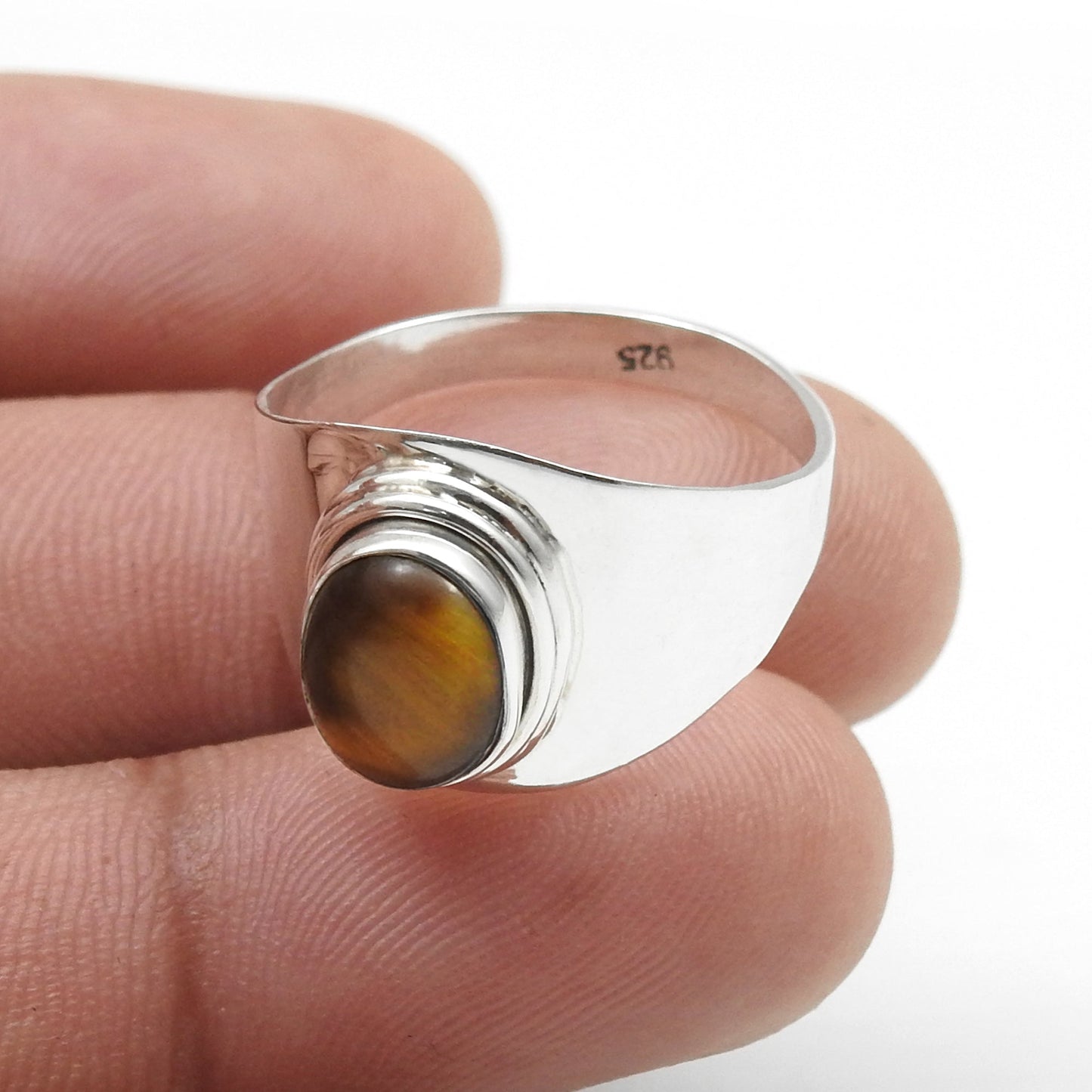 Solid 925 Sterling Silver Natural Tiger Eye Ring For Her