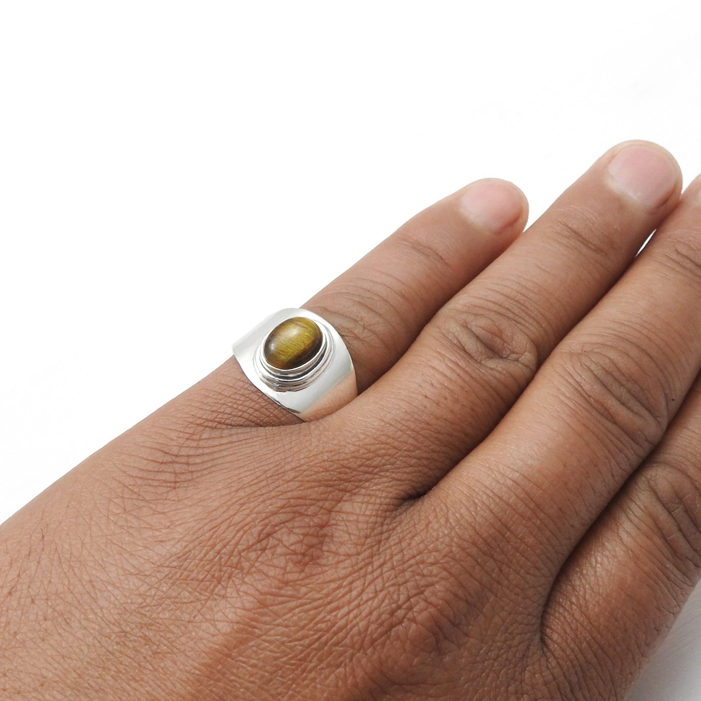 Solid 925 Sterling Silver Natural Tiger Eye Ring For Her