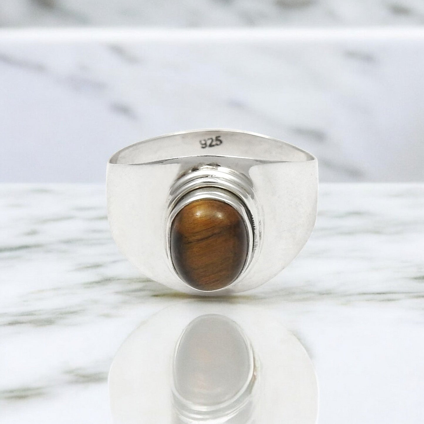 Solid 925 Sterling Silver Natural Tiger Eye Ring For Her