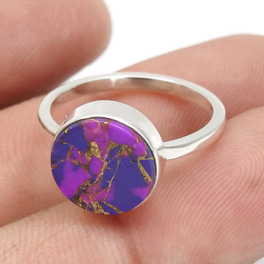 Woman Gift Natural Purple Copper Turquoise Solid 925 Sterling Silver Luxury Ring