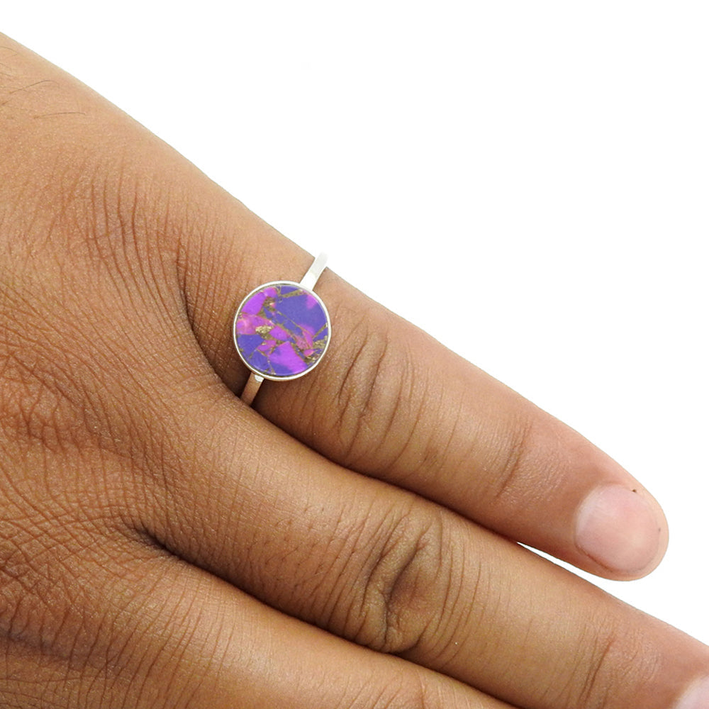 Woman Gift Natural Purple Copper Turquoise Solid 925 Sterling Silver Luxury Ring