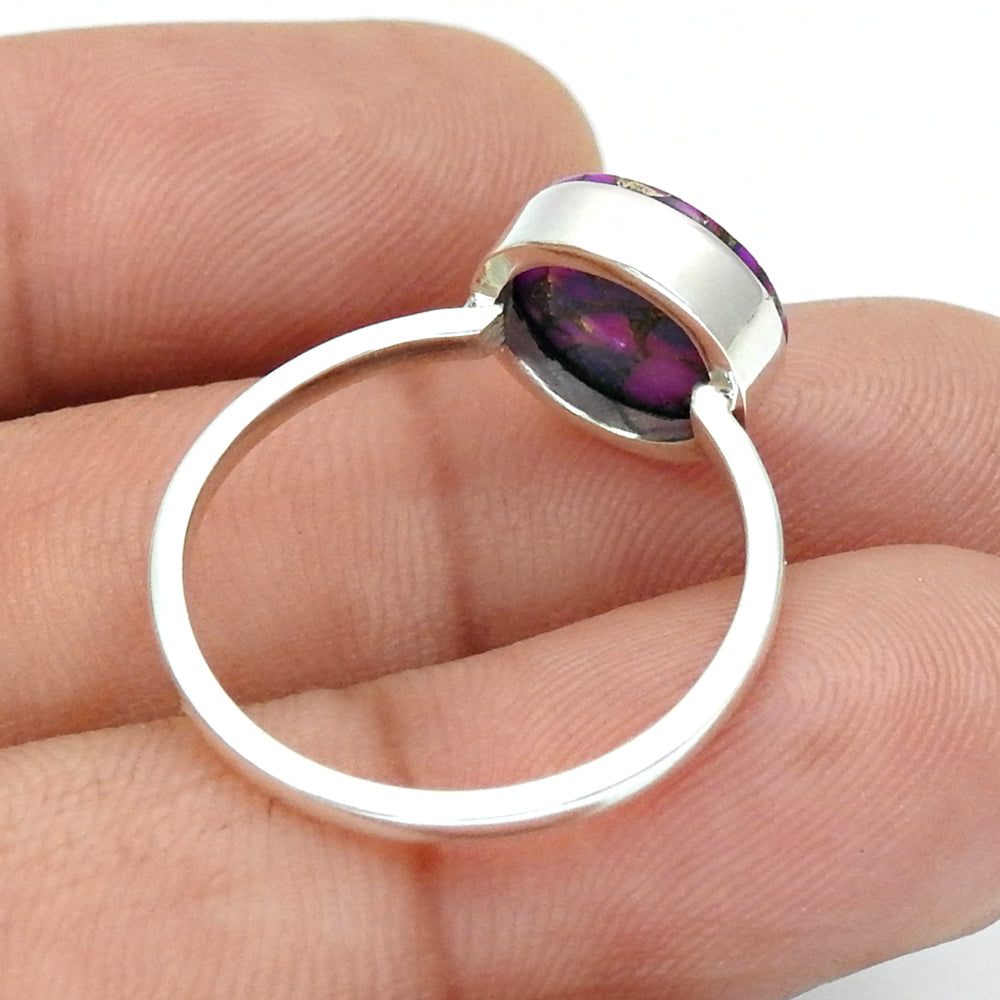 Woman Gift Natural Purple Copper Turquoise Solid 925 Sterling Silver Luxury Ring